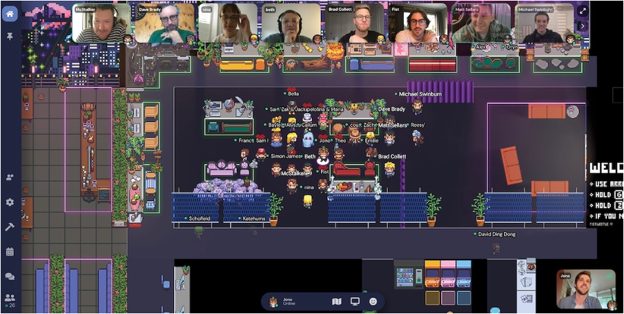 Students on Gather a virtual meeting room