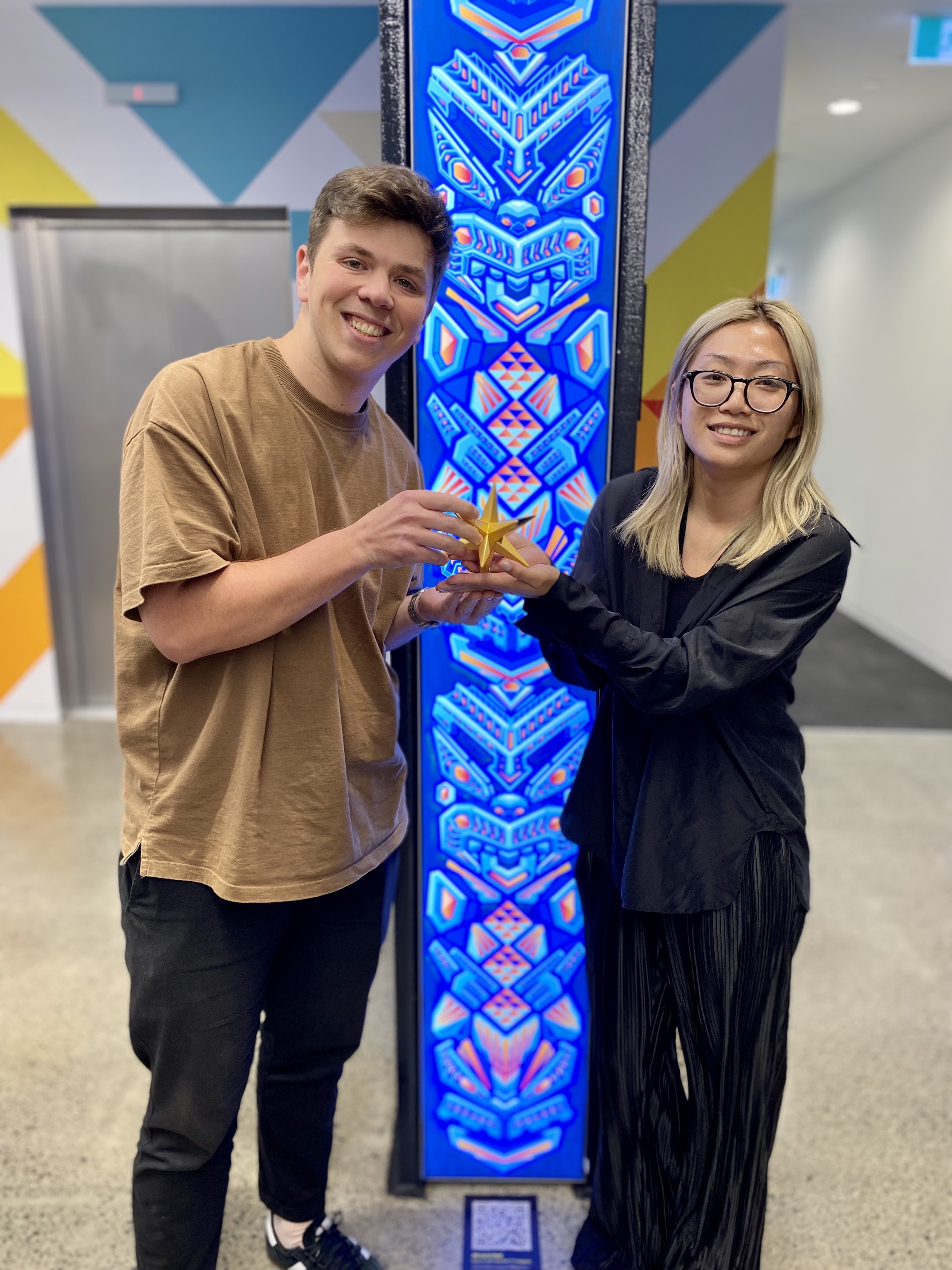 Reece and Lola celebrate earning a Gold at the 2023 Busan MADSTARS