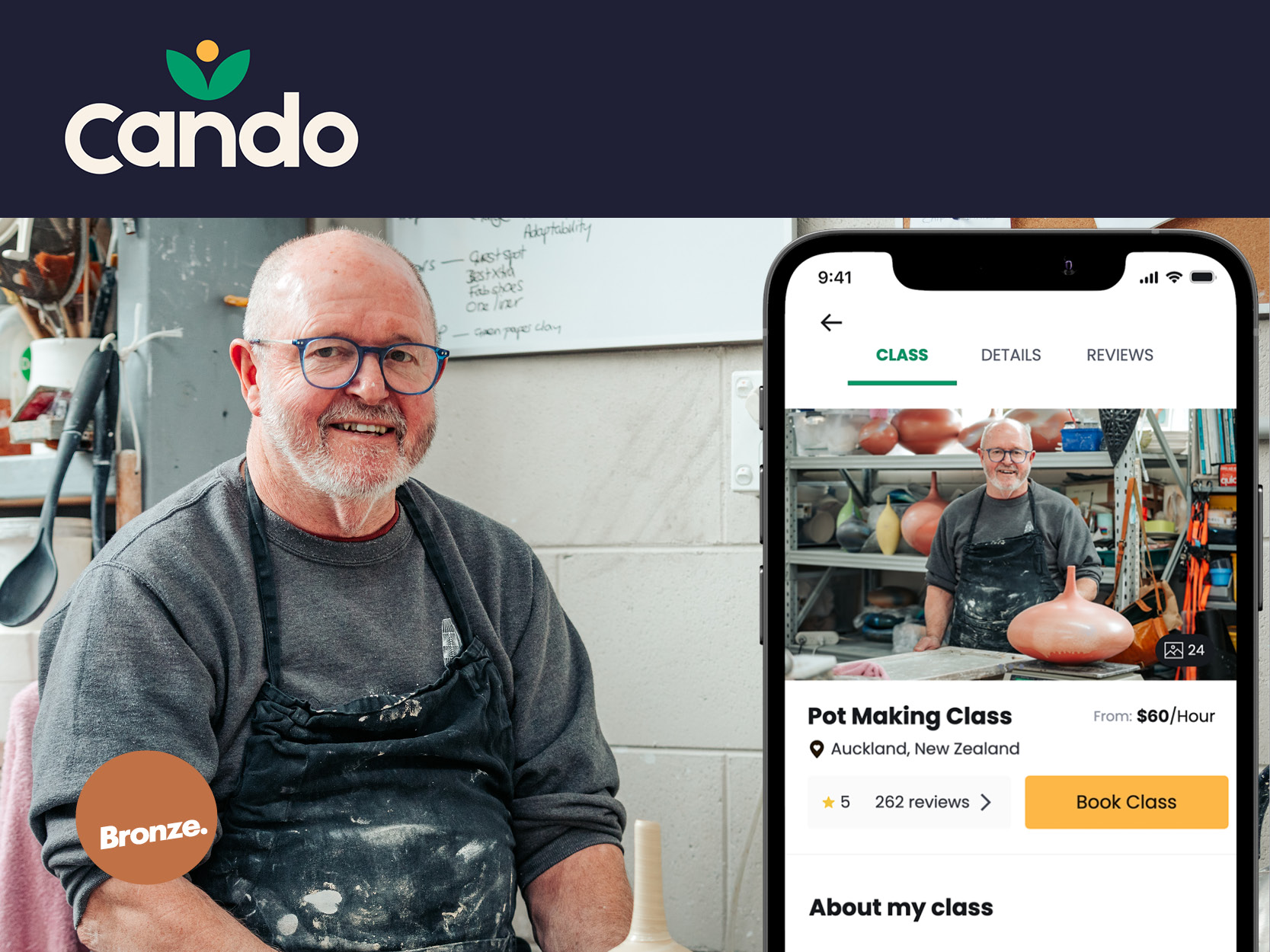 Cando is an app created by Luca Sharplin that provides an outlet for retirees to share their skills