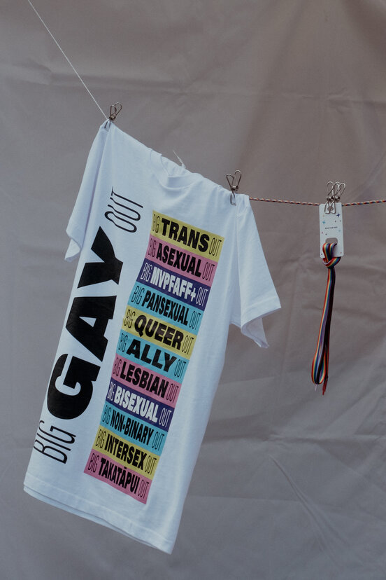 Matthias Bucher, graduate of Media Design School, was the creator of the shirt for the 2023 Big Gay Out