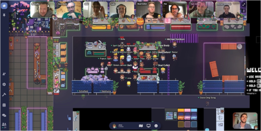 Students on Gather a virtual meeting room