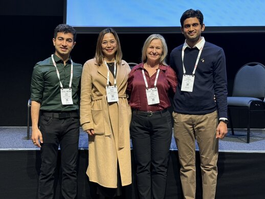 Ruth Cooper, with (left to right) – Yash Hatey, a Cookery graduate from NZMA, Kaesie Sayas a Healthcare graduate from NZSEG and Media Design Schools graduate Nani Parlapalli, who graduated from MDS’s Graduate Diploma in Creative Technologies programme