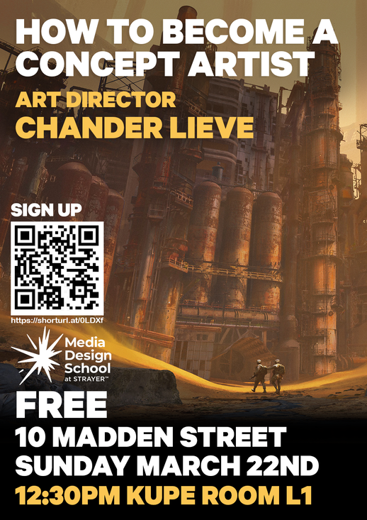 Charlie Lieve ex-art director for Grinding Gear games hosts a lecture at Media Design School at Strayer