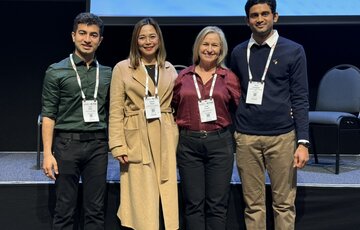 Ruth Cooper, with (left to right) – Yash Hatey, a Cookery graduate from NZMA, Kaesie Sayas a Healthcare graduate from NZSEG and Media Design Schools graduate Nani Parlapalli, who graduated from MDS’s Graduate Diploma in Creative Technologies programme